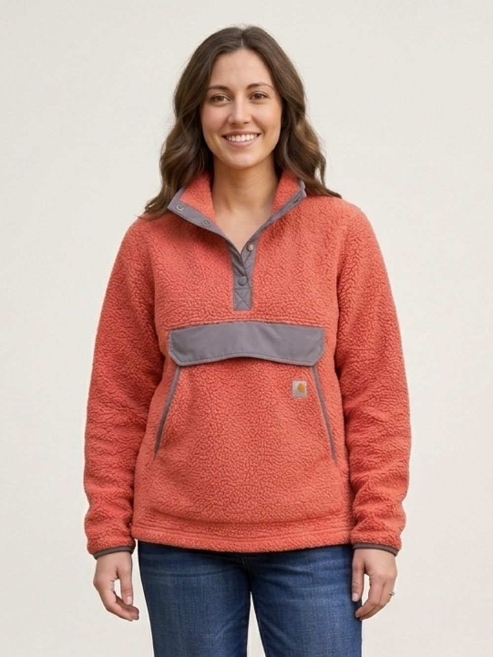 Carhartt Women's Relaxed Fit Fleece Quarter Snap Pullover Coral M 104922